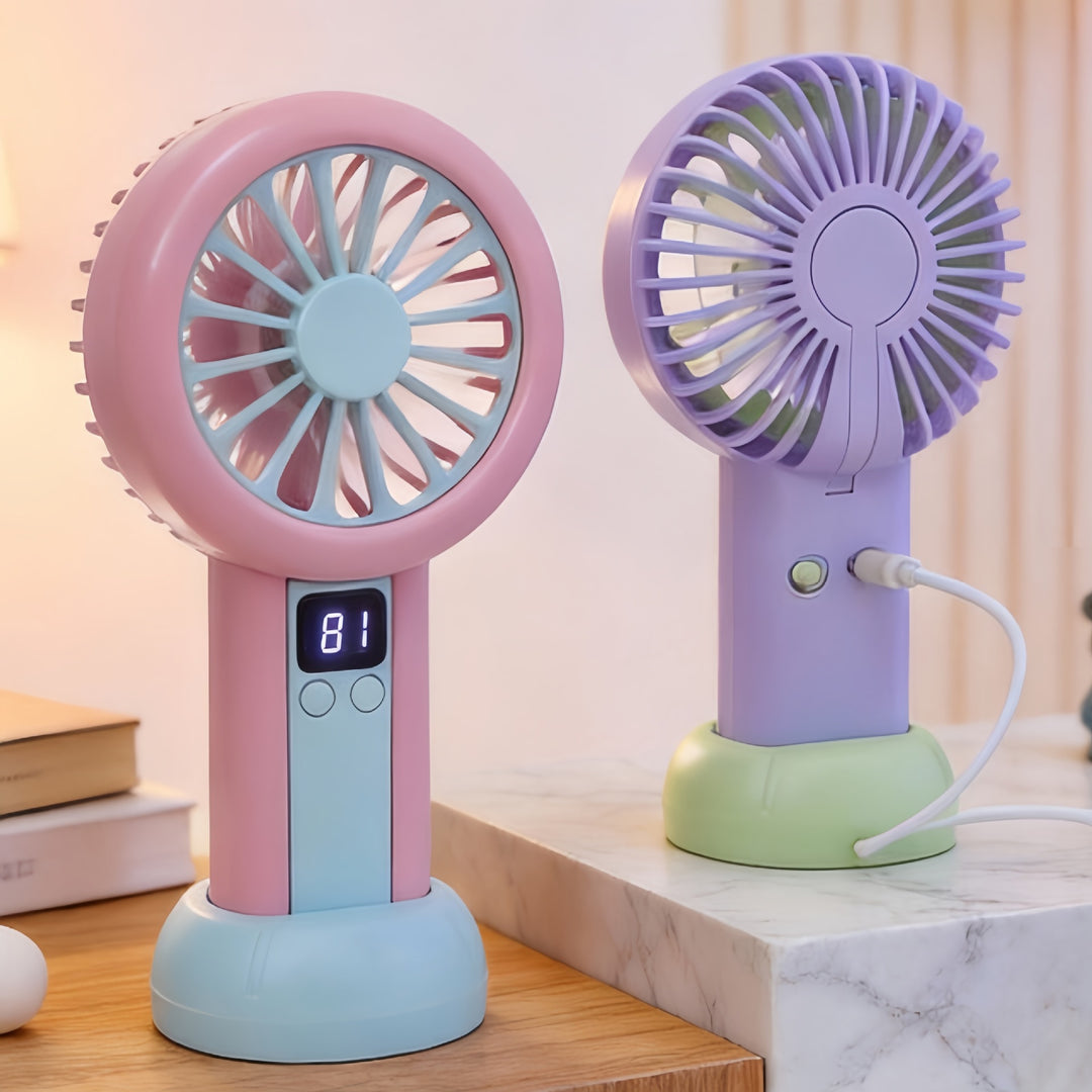 Portable handheld fan with LED display and multiple speed settings Bowlift