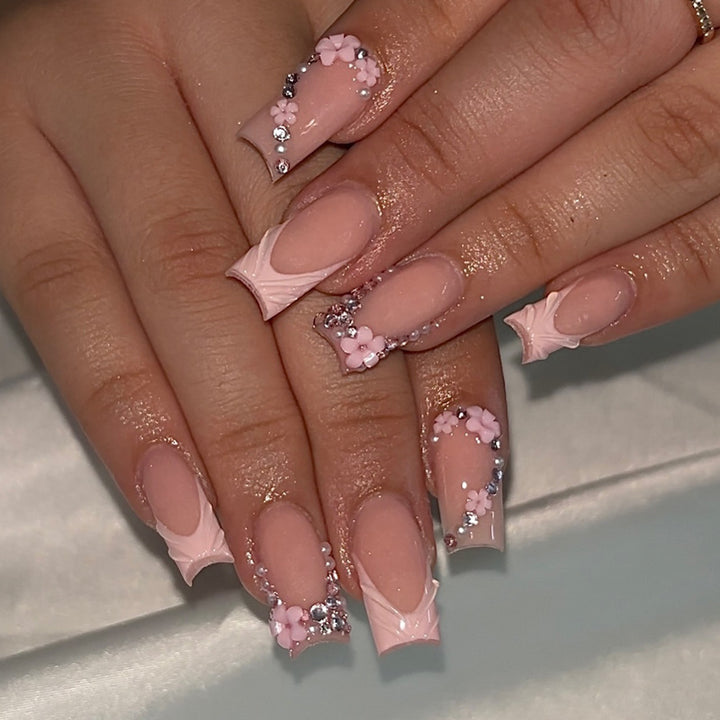 Elegant Floral Acrylic Press-On Nail Set Bowlift