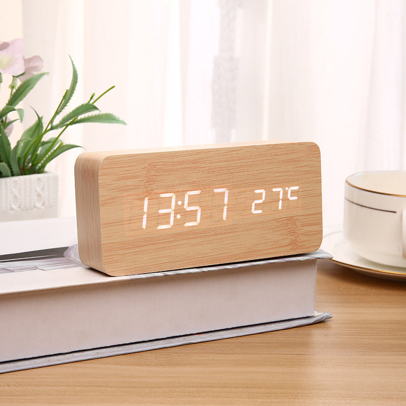LED Wooden Digital Alarm Clock with Temperature Display Bowlift