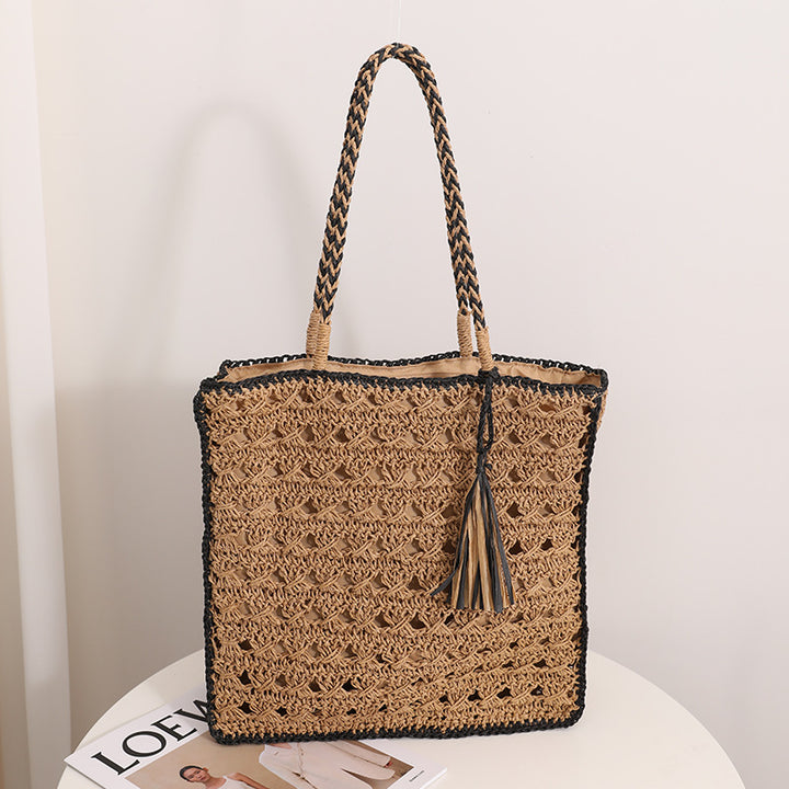 Handmade Macrame Tote Bag with Elegant Tassel Bowlift
