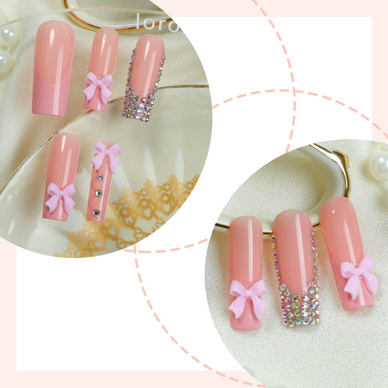 Decorative Nail Art Press-On Set with Bow and Gem Accents Bowlift
