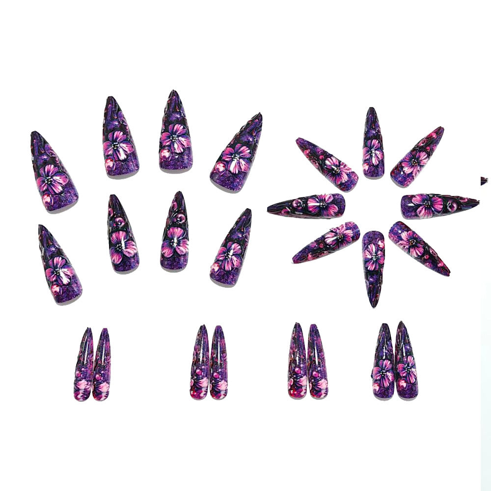Luxury Flower Design Artificial Nails Bowlift