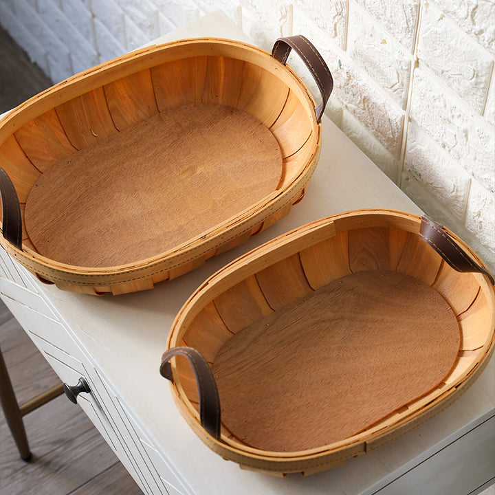 Unisex Handcrafted Basket with Leather Handles Bowlift