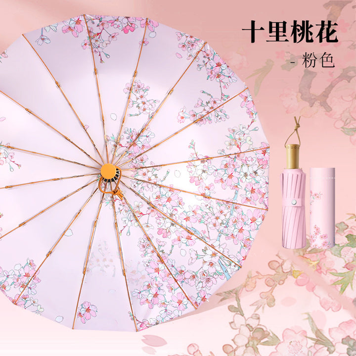 Women's Foldable Umbrella with Floral Accents and Sturdy Frame Bowlift