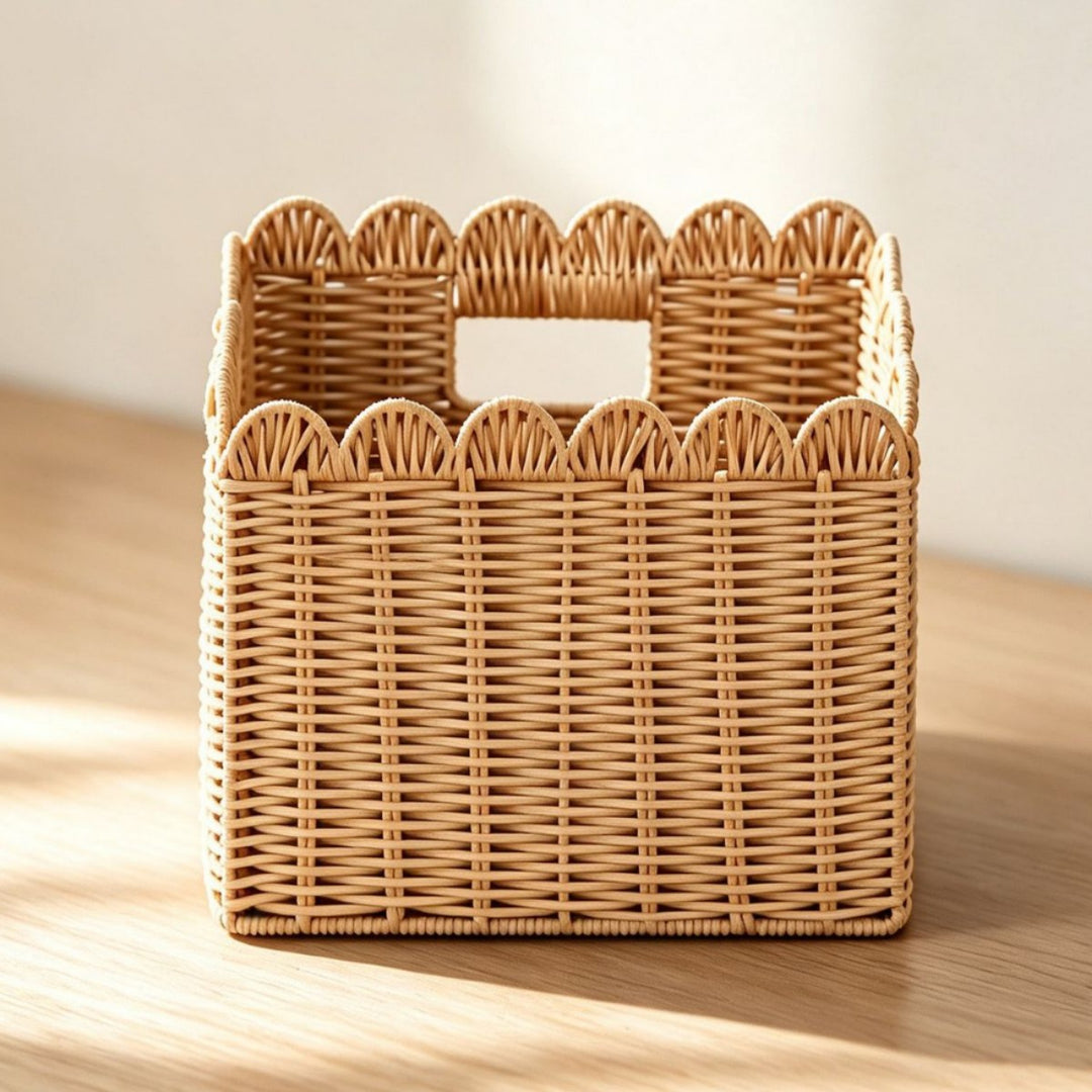 Handcrafted storage basket with curved edge Bowlift