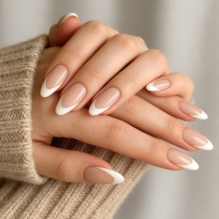 Elegant French Tip Stiletto Press-On Nails Bowlift