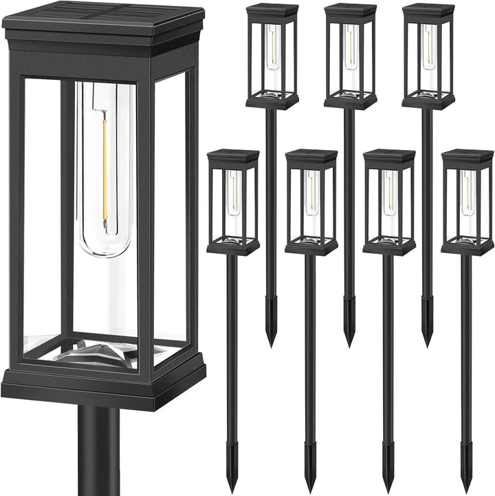 Weatherproof Outdoor Solar Pathway Lantern with Vintage Filament Bulb Effect and Heavy Duty Ground Stake Bowlift