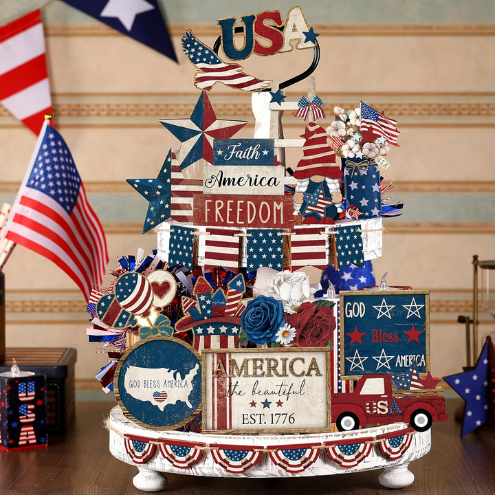 Unisex nan patriotic wood decor set for wall and door with versatile USA motifs Bowlift