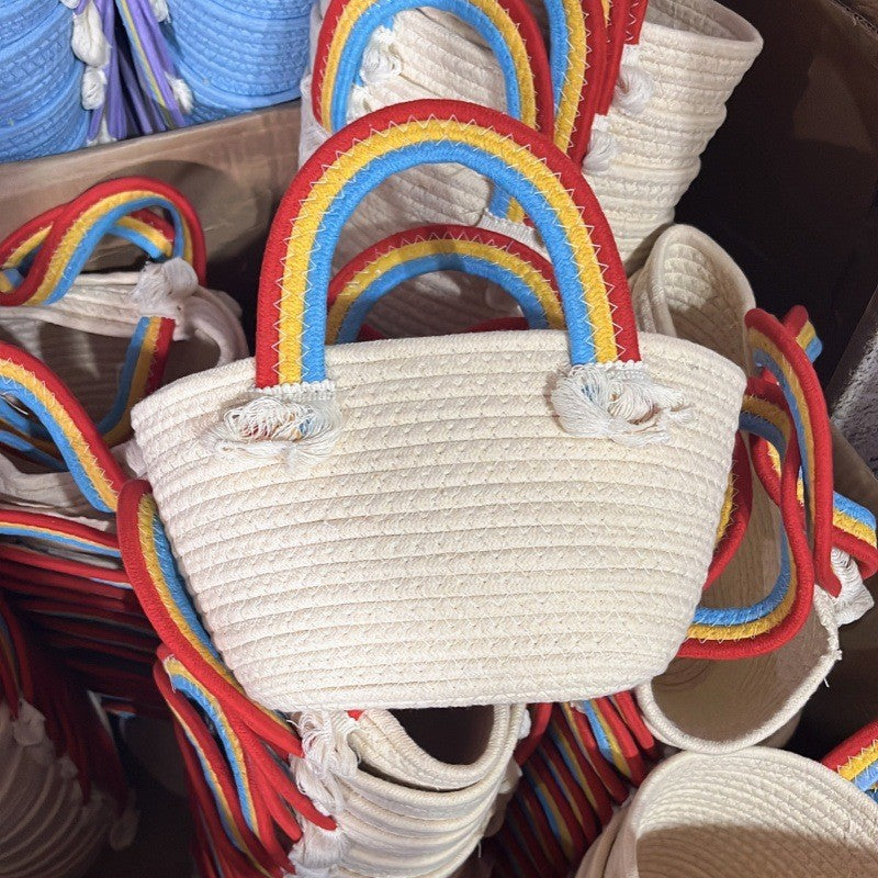 Women's handmade basket bag with color-coordinated handle accents Bowlift