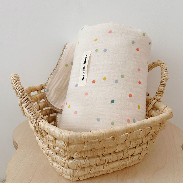 Unisex Muslin Blanket with delicate floral design and elegant ruffles Bowlift