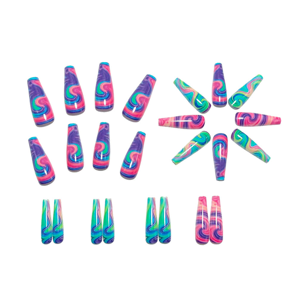 Artificial Nails in Colorful Swirl Design Bowlift