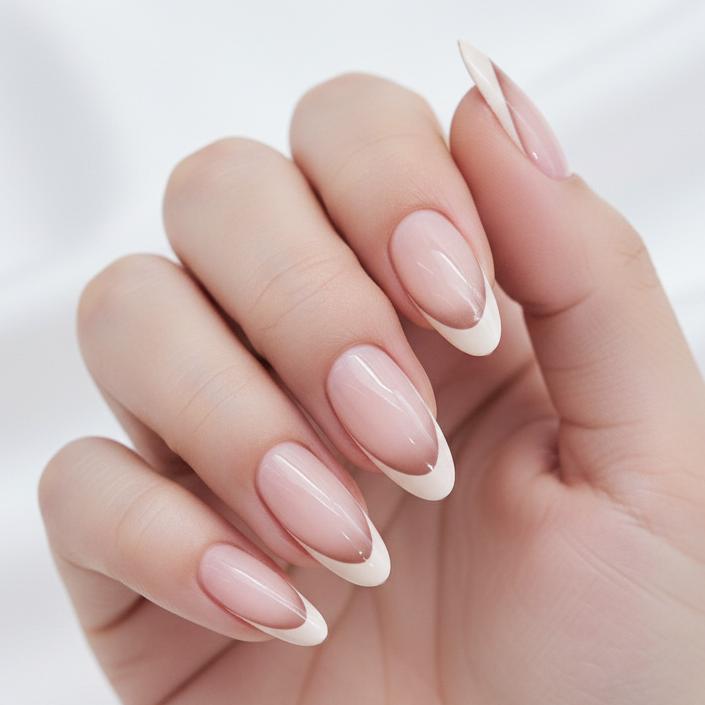 French Tip Almond-Shaped Press-On Nails Bowlift