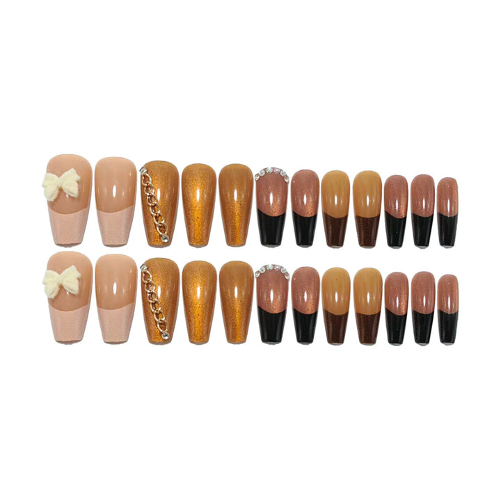 Glamorous artificial nails with glittering design and elegant embellishments Bowlift