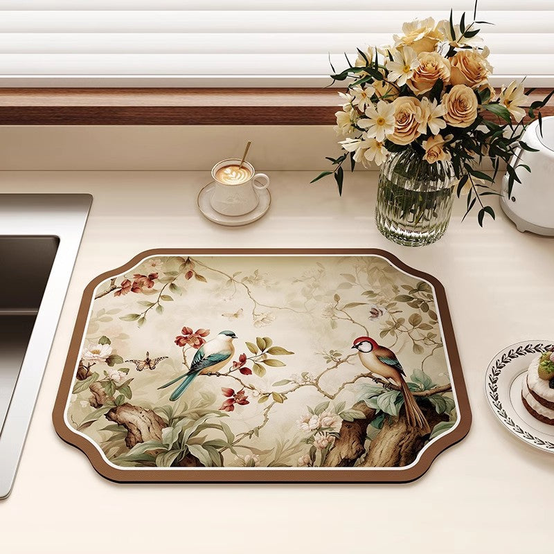 Botanical-Themed Kitchen Counter Mat