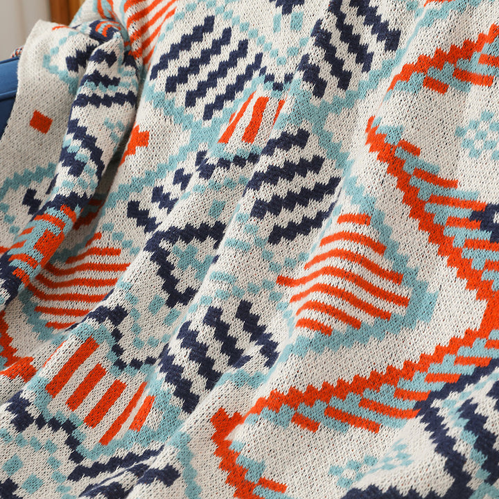 Women's Patterned Snuggle Blanket with Fringe and Geometric Design Bowlift