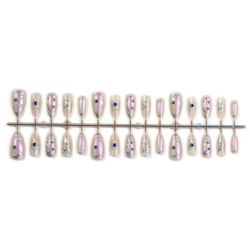 Acrylic nail set with holographic accents and elegant embellishments Bowlift