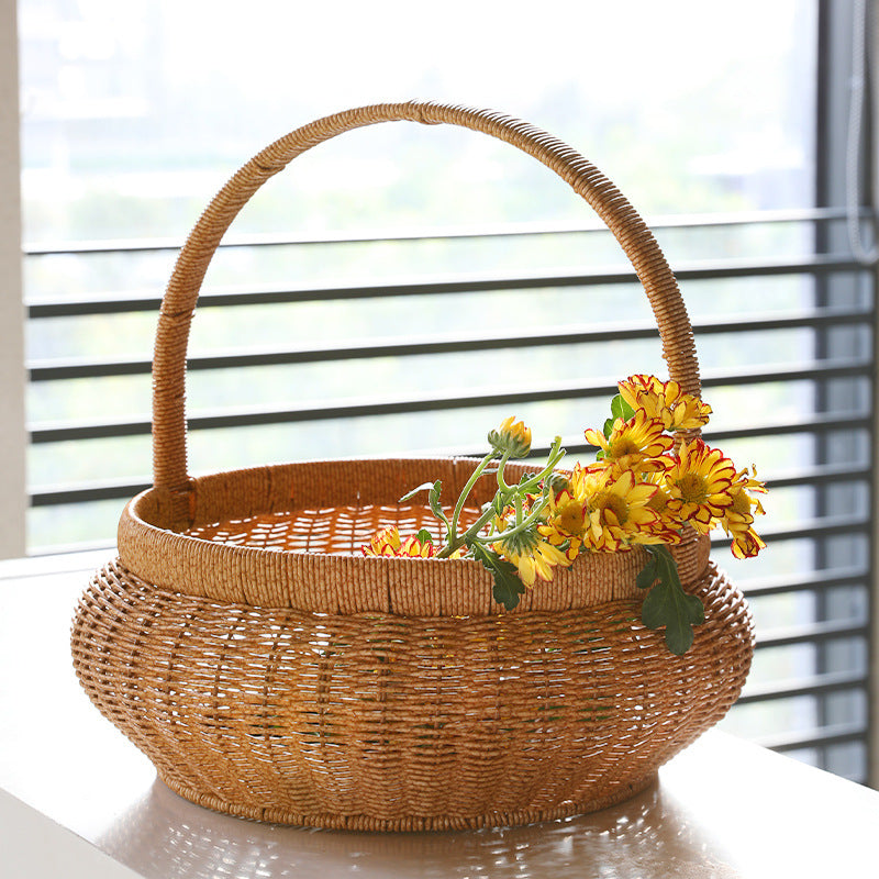 Unisex Handwoven Shopping Basket with Practical Handle Bowlift