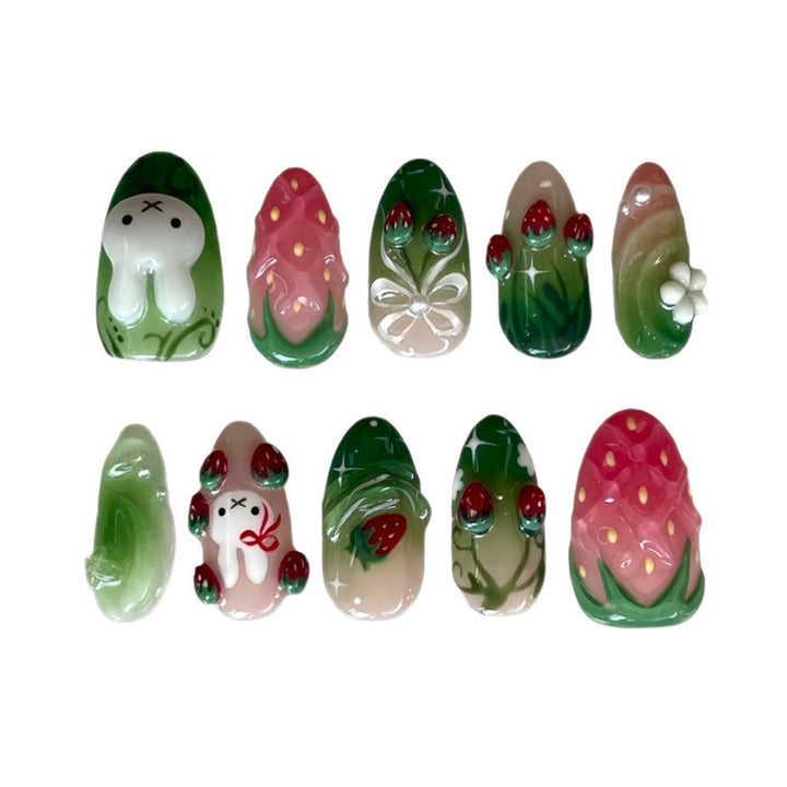 Playful Strawberry Design Press-On Nail Set Bowlift