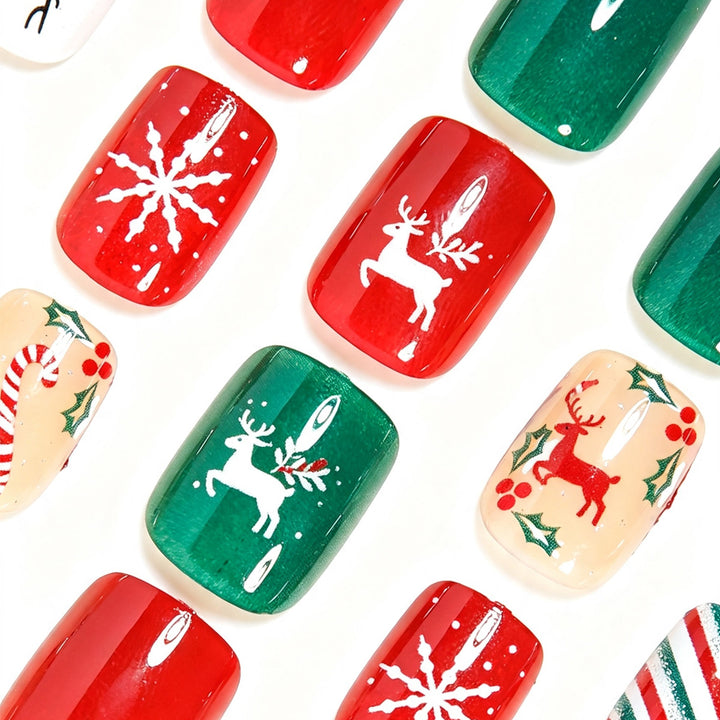 Festive Holiday-Themed Press-On Nail Art Bowlift