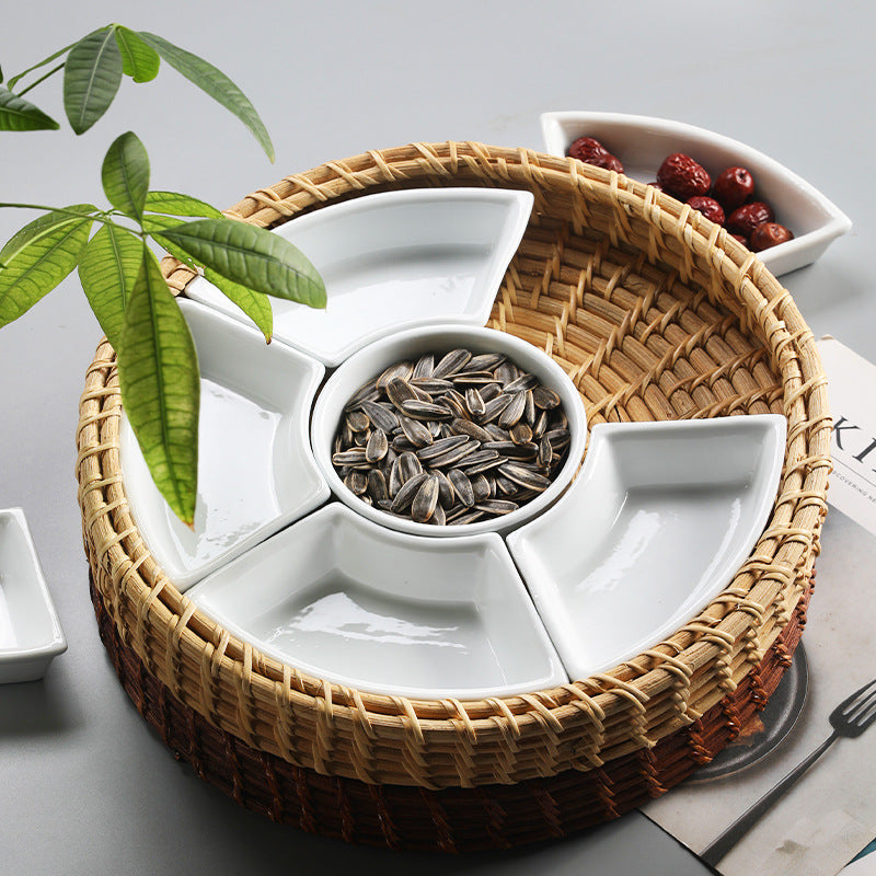 Unisex Serving Platter with Integrated Dip Bowl Set Bowlift