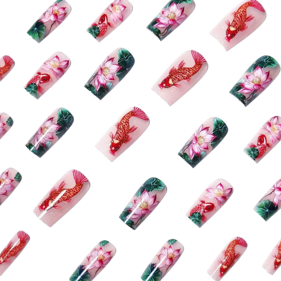 Artistic Water Lily and Koi Fish Nail Art Bowlift
