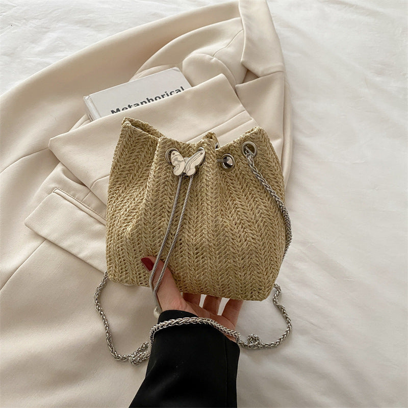 Elegant Woven Drawstring Mini Handbag Bowlift