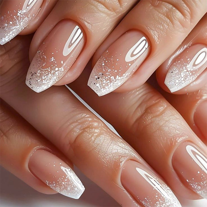 Artistic Nail Extensions with Glitter and Ombre Effect Bowlift