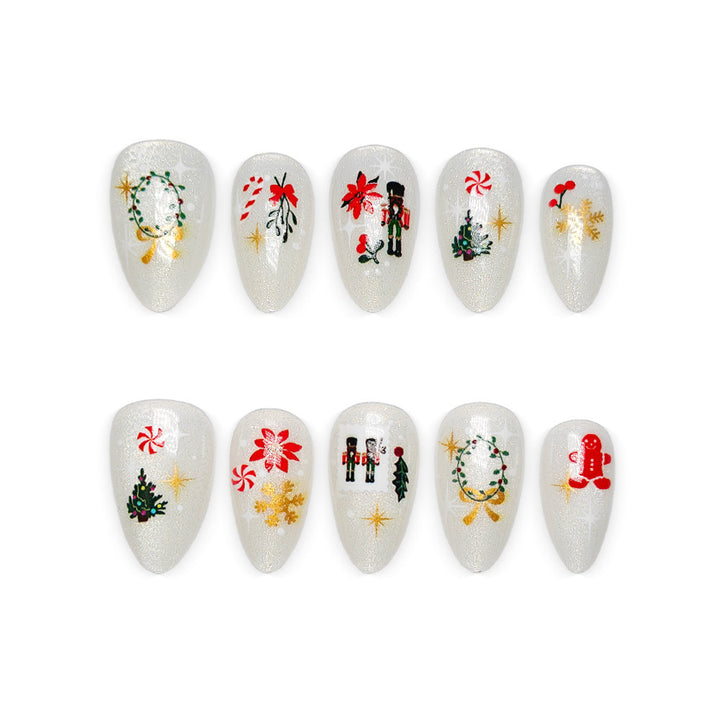 Elegant artificial nails with festive Christmas motifs Bowlift