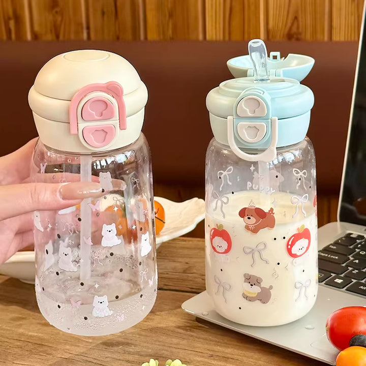 Women's drinking bottle with animal motifs and healthy fruit insert system Bowlift