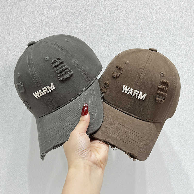 Women's Distressed Cotton Cap with Embroidered Message Bowlift