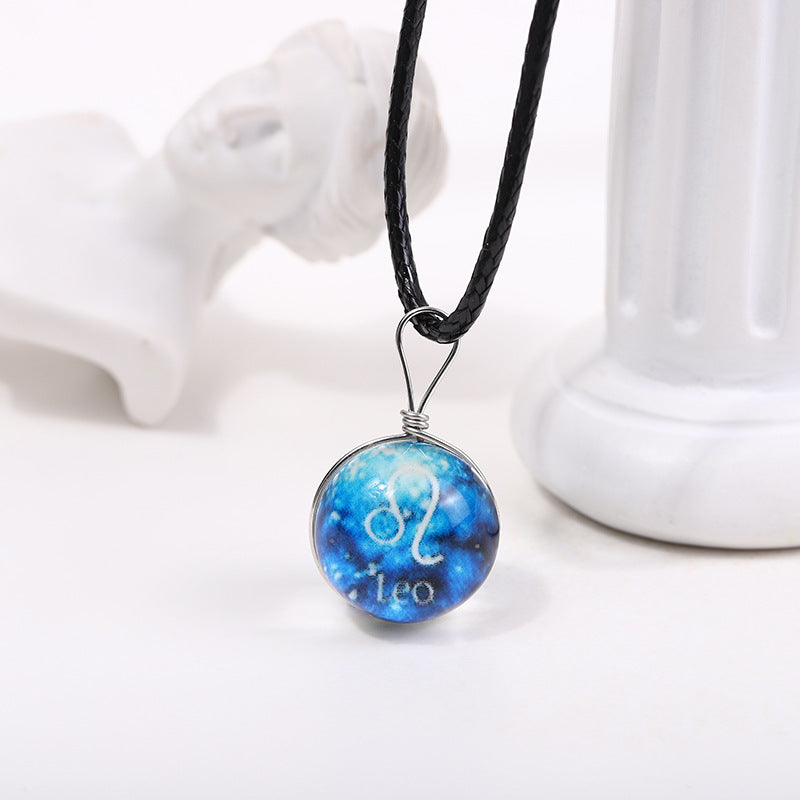 Zodiac Glass Dome Pendant Necklace on Braided Cord Bowlift