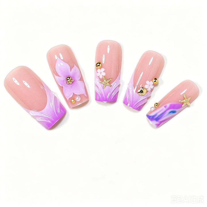 Decorative Floral Acrylic Nail Art Tips Bowlift