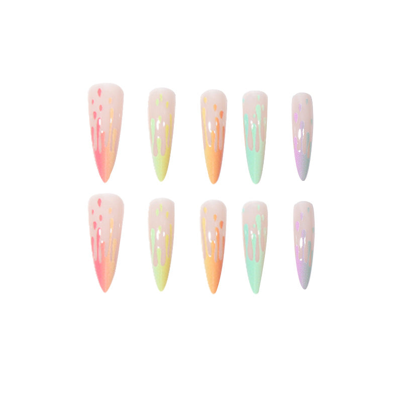 Artistic Drip-Effect Stiletto Press-On Nails Bowlift