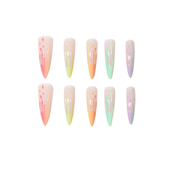 Artistic Drip-Effect Stiletto Press-On Nails Bowlift