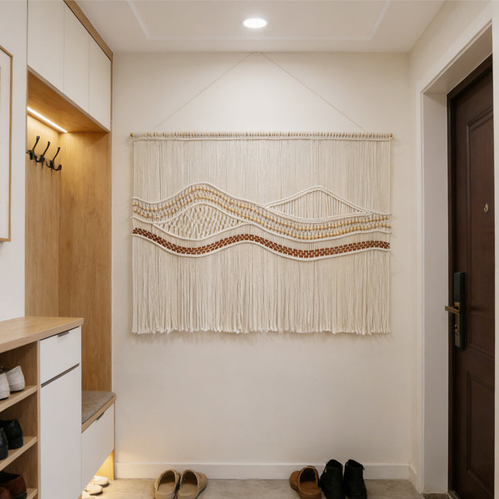 Artistic macramé wall hanging with elegant wave patterns