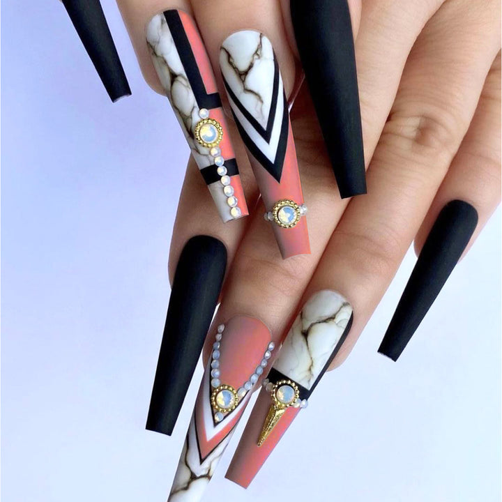 Glamorous Marble-Inspired Stiletto Nail Art Bowlift