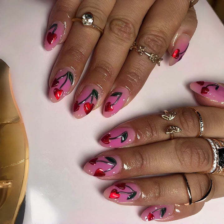 Artifical Nail Art with Cherry Design Bowlift