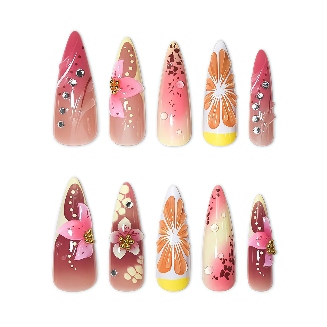 Floral Design Stiletto Nail Extensions Bowlift