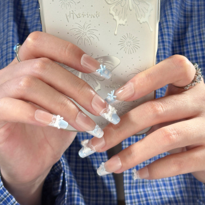 Decorative Press-On Nail Set with Bow and Butterfly Designs Bowlift