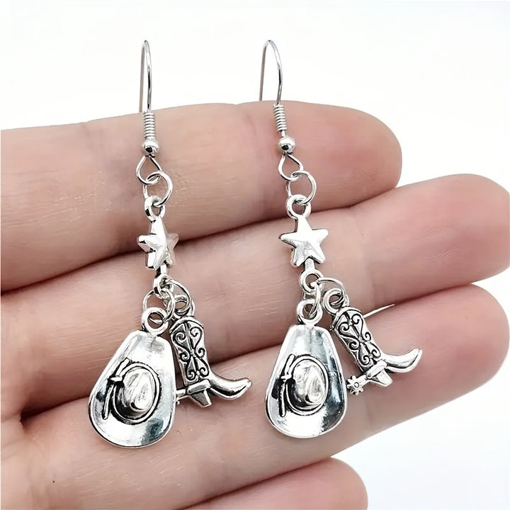 Western Charm Dangle Earrings with Cowboy Hat and Boot Charms Bowlift