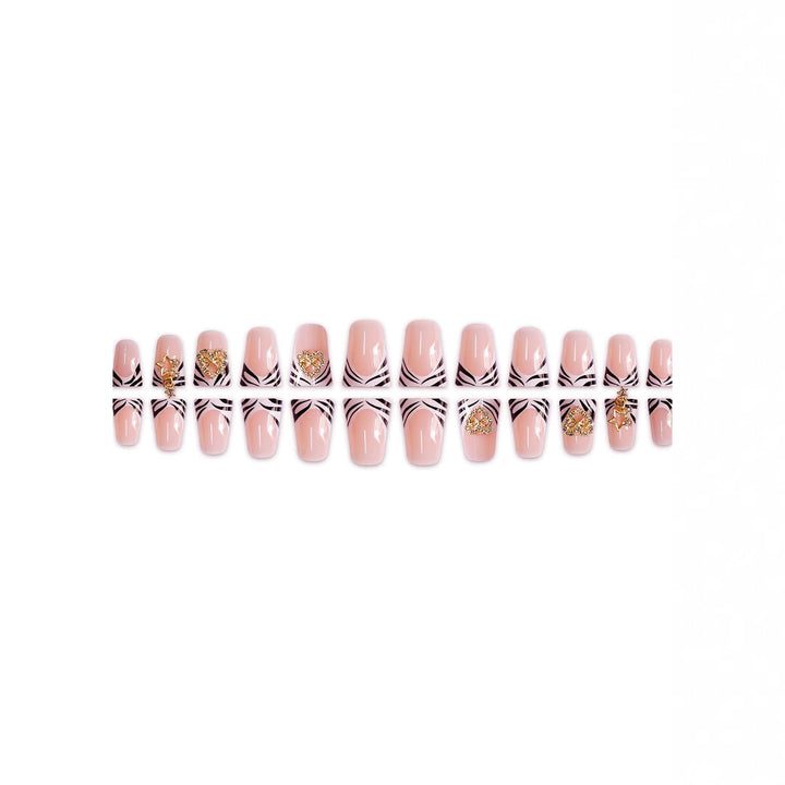 Decorative Rhinestone and Zebra Pattern Press-On Nails Bowlift