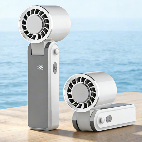 Cooling compact rechargeable handheld precision airflow fan with LED battery indicator and adjustable pivot head Bowlift