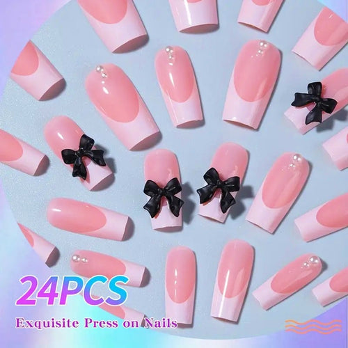 Stylish artificial nails with bow details Bowlift