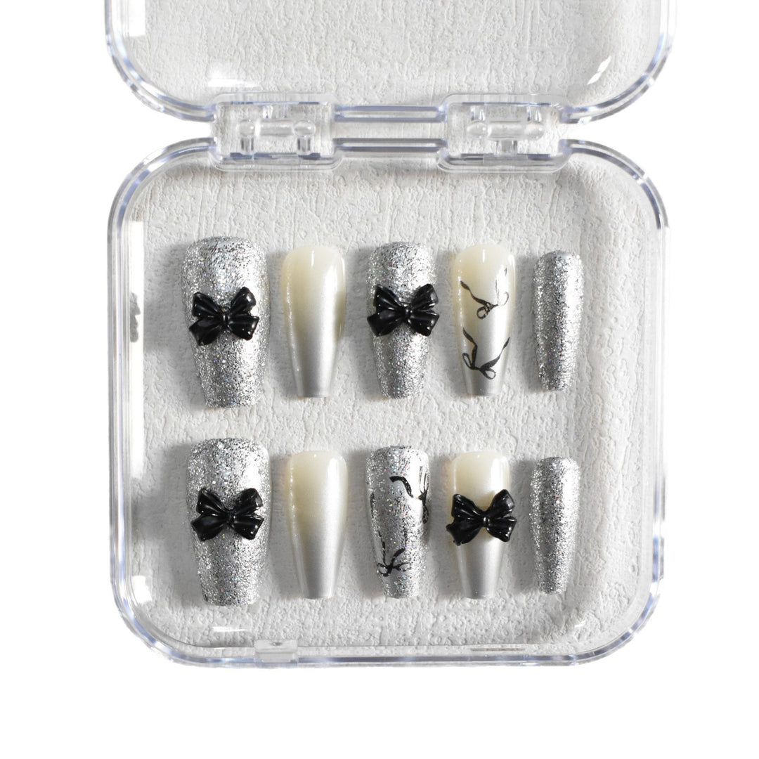 Glittery Bow-Accent Press-On Nail Set Bowlift