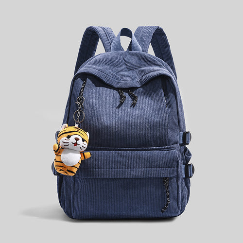Corduroy Backpack with Cute Character Keychain Bowlift