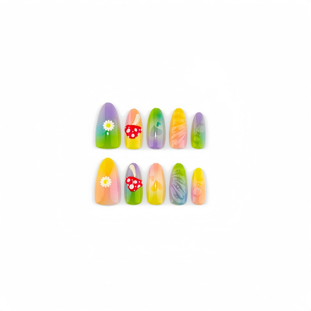 Creative Art Nails In Playful Leaf and Mushroom Design Bowlift