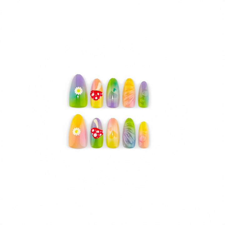 Creative Art Nails In Playful Leaf and Mushroom Design Bowlift