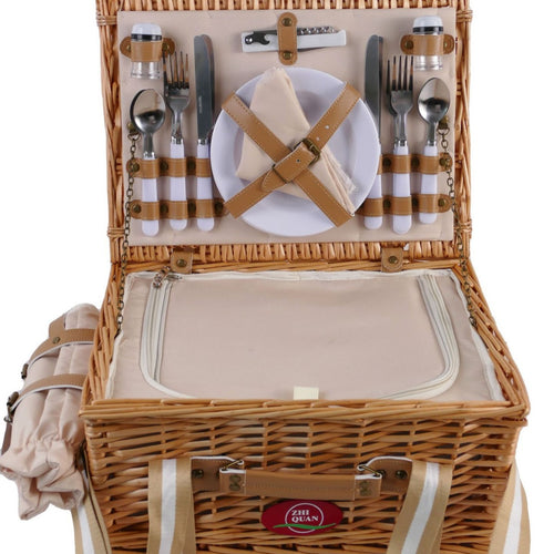 Women's picnic basket with comprehensive dish set and stylish details Bowlift