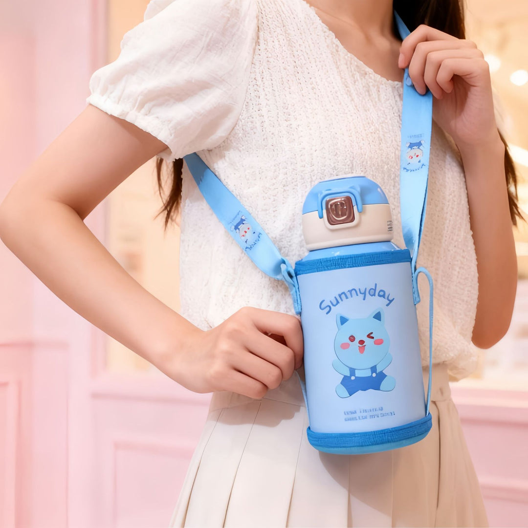Women's insulated drinking bottle with practical carrying strap and cute animal design Bowlift
