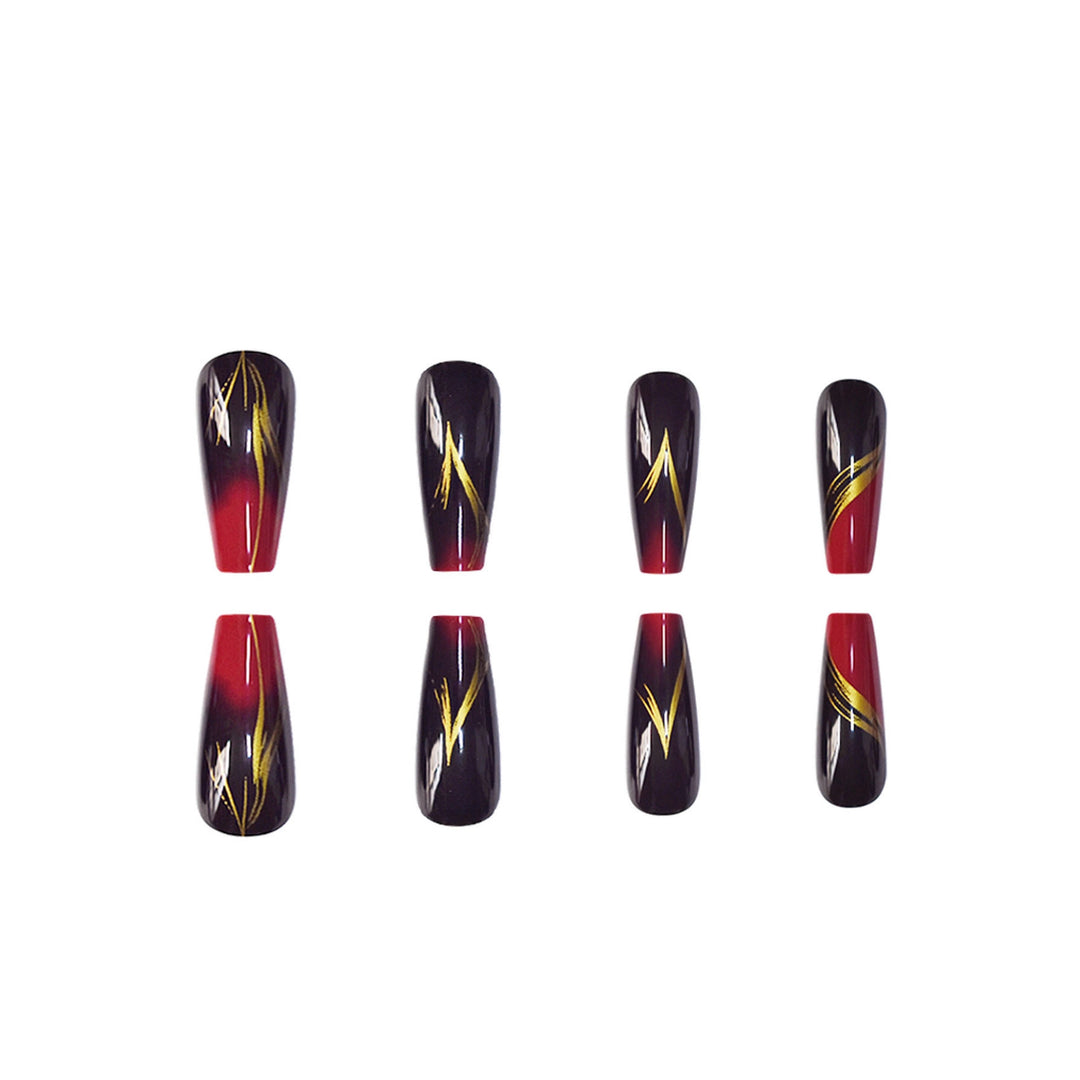 Stylish Press-On Nail Set with Gold Stripe Accents Bowlift
